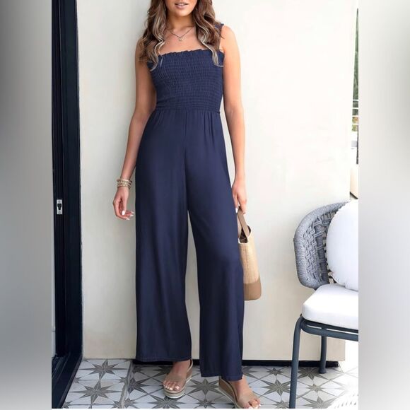 Women's Casual Loose Sleeveless Tank Jumpsuit Square Neck. Navy. Small. (87) - Picture 6 of 7